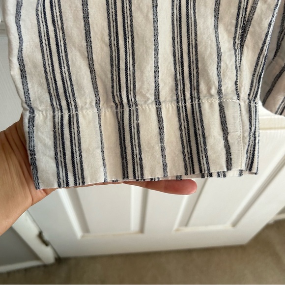 Madewell Women's Linen Cotton Blend Paperbag pants blue white belted size 12 - Picture 9 of 12